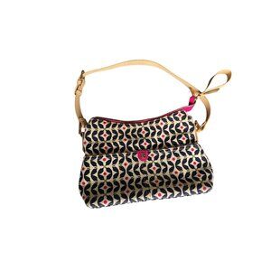 Spartina 449 Crossbody Bag Pink Pattern Canvas & Leather Adjustable Strap With Z
